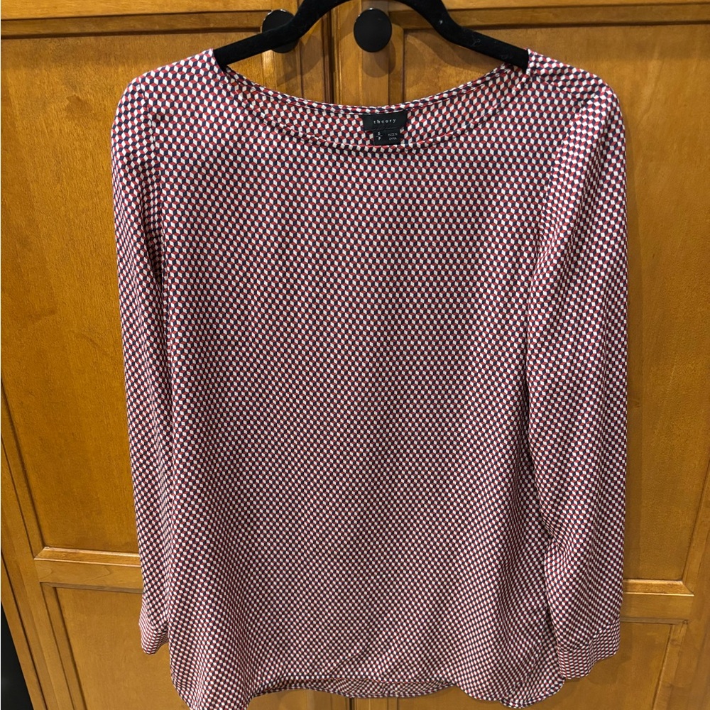 Theory Multicolor:Red Blouse 100% Silk Top Size Small Petite